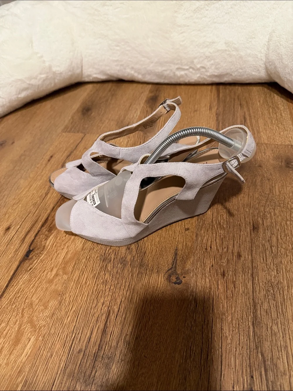 Alfani Light Gray Suede Wedge Sandals - Open Toe Slingback